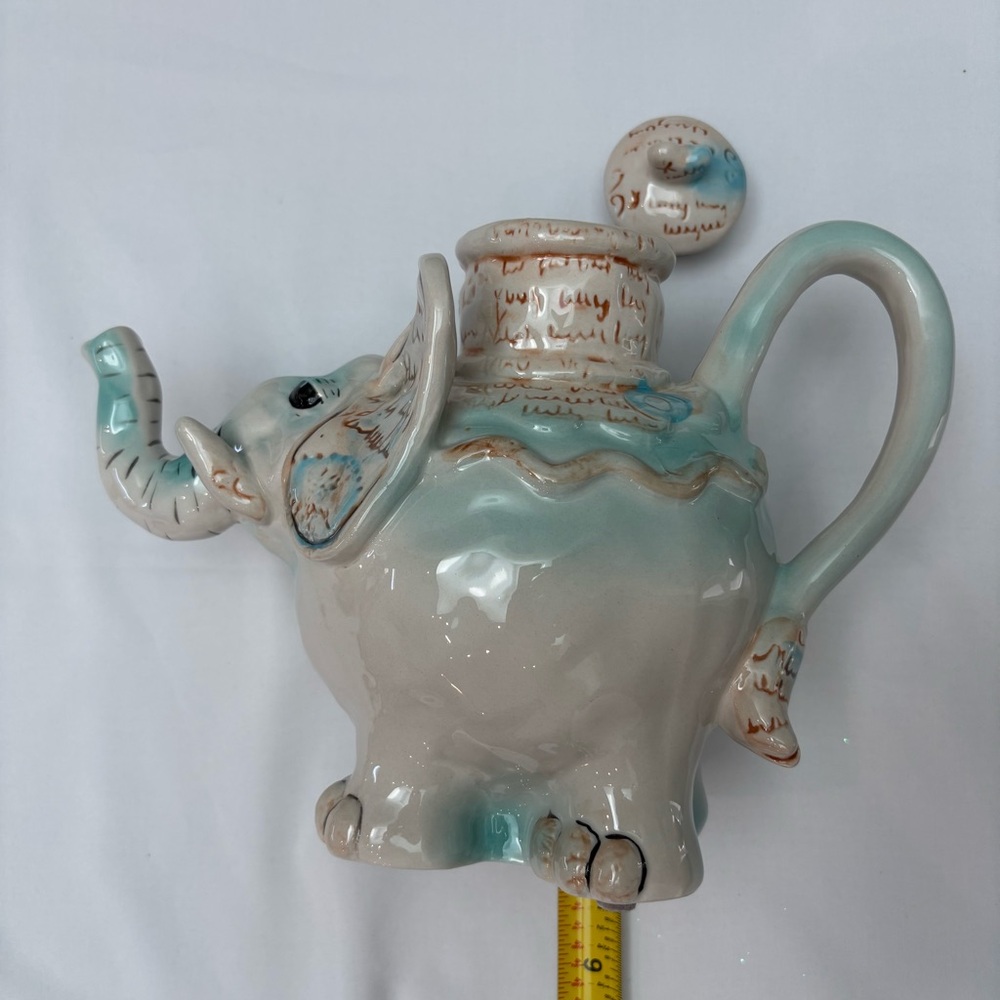Blue Sky Clayworks Elephant Ceramic Teapot by Heather Goldminc Cream Blue - Picture 9 of 9